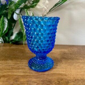 Vintage Blue Hobnail Glass Goblet Cobalt Textured Pressed Glass Stemware Barware